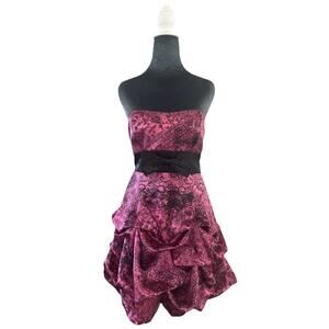 Mini Dress Goth Babydoll Dark Romantic Strapless Pink Black Witchy Bow 80s SZ 11